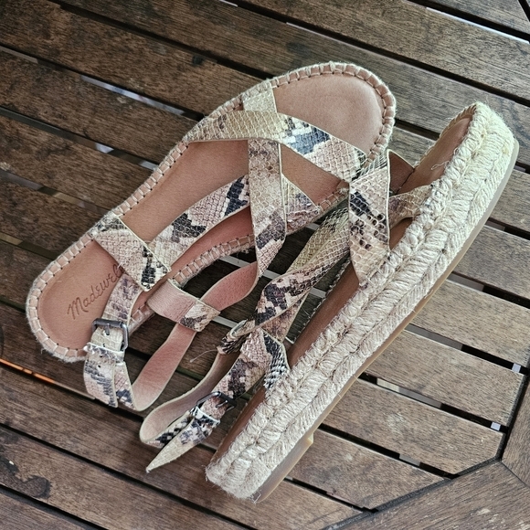 NWOT Madewell the Malia leather espadrille sandals jute soles snake embossed 11 - Picture 3 of 7